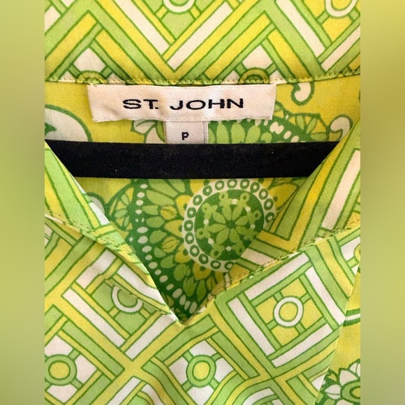 St. John Green Floral Print Silk Blouse - Picture 2 of 5